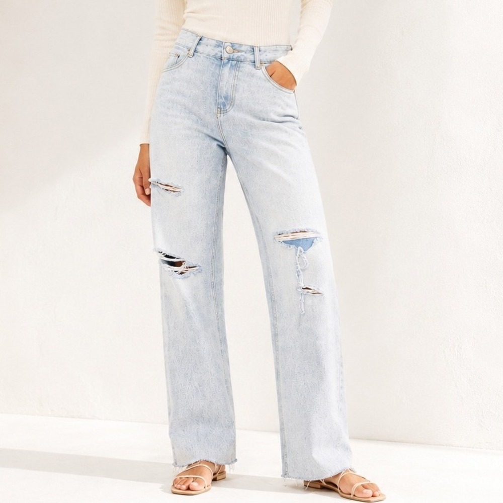 English Factory Anthropologie Distressed High Rise Straight Leg Jeans Size 26